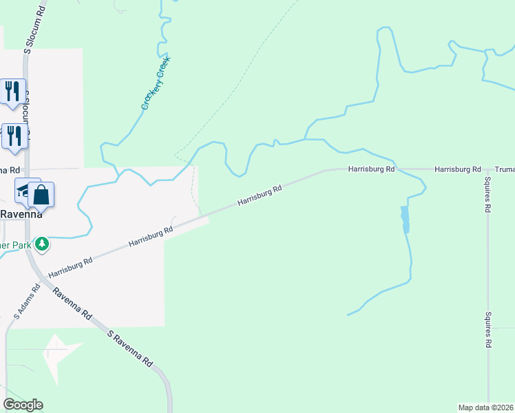 map of restaurants, bars, coffee shops, grocery stores, and more near 13007 Harrisburg Road in Ravenna