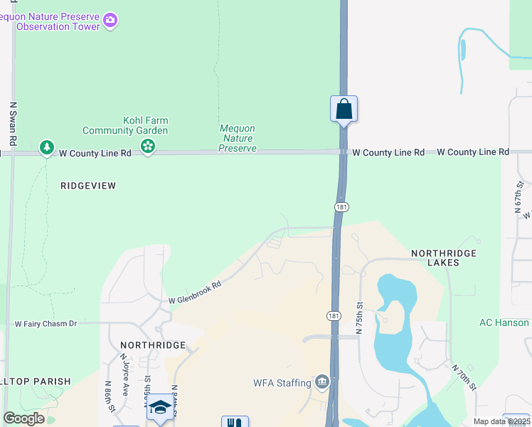 map of restaurants, bars, coffee shops, grocery stores, and more near 7907 West Angela Avenue in Milwaukee