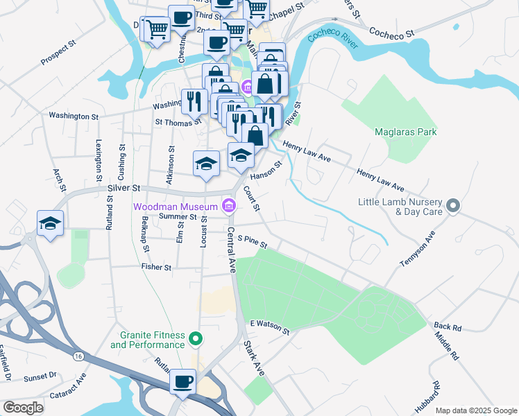 map of restaurants, bars, coffee shops, grocery stores, and more near 32 Court Street in Dover