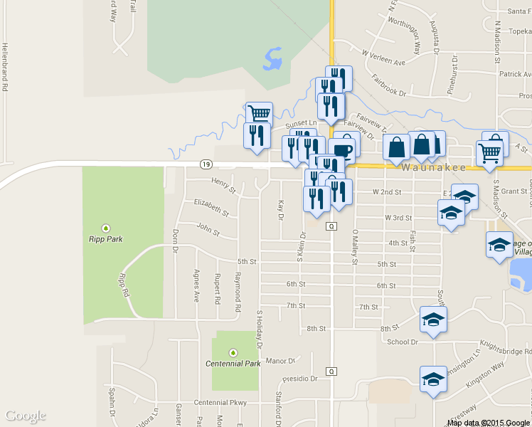 map of restaurants, bars, coffee shops, grocery stores, and more near 212 S Holiday Dr in Waunakee