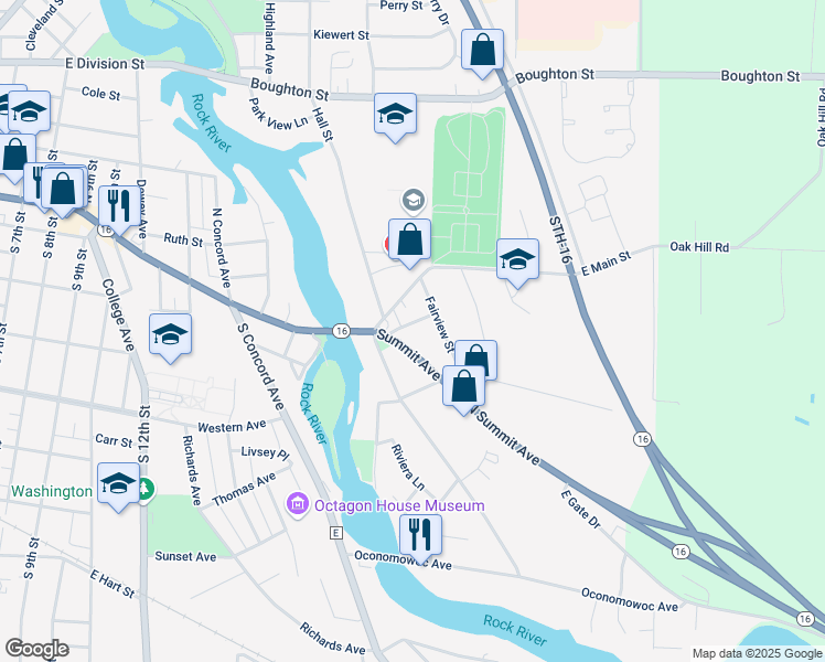 map of restaurants, bars, coffee shops, grocery stores, and more near 215 Summit Avenue in Watertown