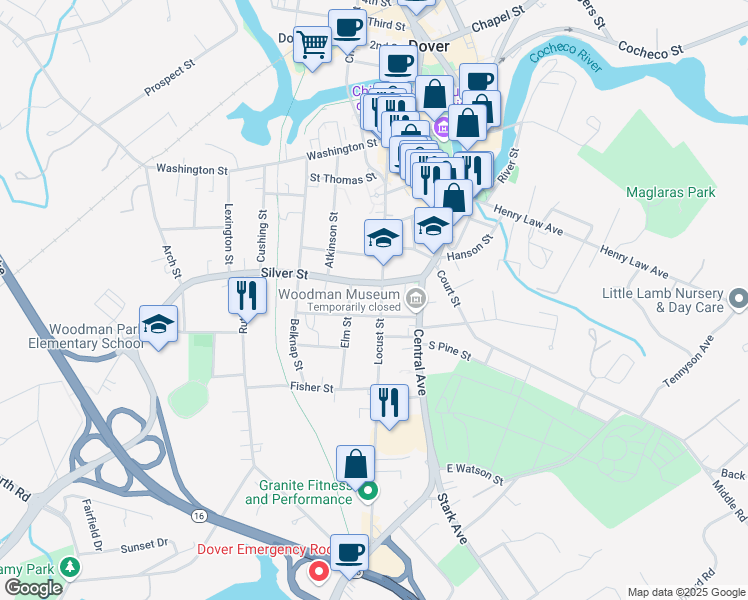 map of restaurants, bars, coffee shops, grocery stores, and more near 31 Summer Street in Dover