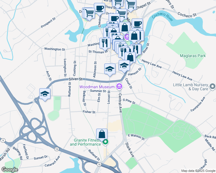 map of restaurants, bars, coffee shops, grocery stores, and more near 31 Summer Street in Dover