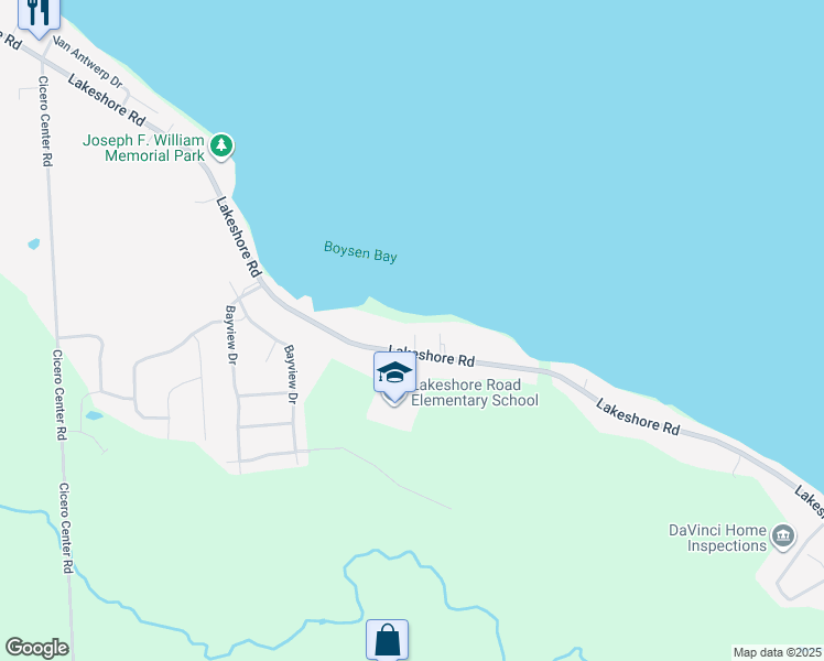 map of restaurants, bars, coffee shops, grocery stores, and more near 7187 Lakeshore Road in Cicero