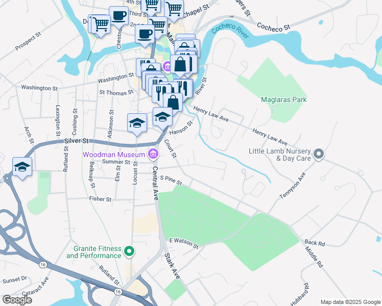 map of restaurants, bars, coffee shops, grocery stores, and more near 32 Union Street in Dover