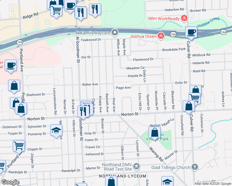 map of restaurants, bars, coffee shops, grocery stores, and more near 10 Strathmore Circle in Irondequoit