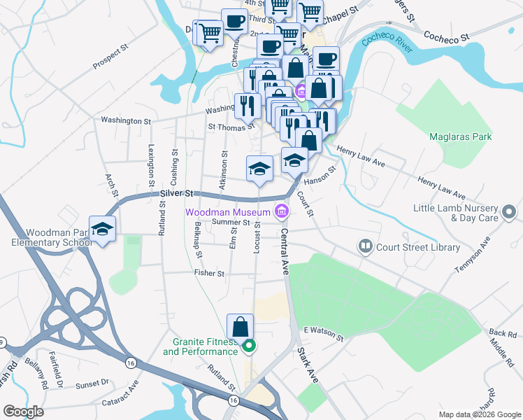 map of restaurants, bars, coffee shops, grocery stores, and more near 15 Summer Street in Dover