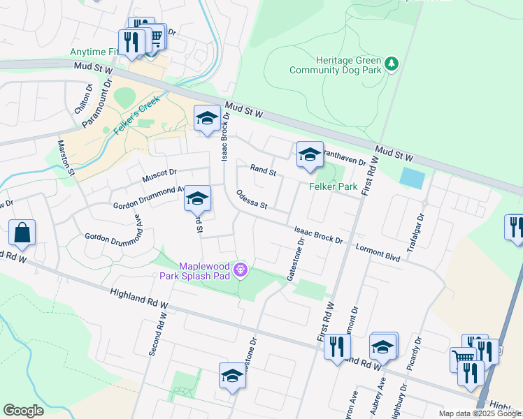 map of restaurants, bars, coffee shops, grocery stores, and more near 17 Odessa Street in Hamilton