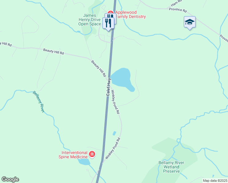 map of restaurants, bars, coffee shops, grocery stores, and more near 14 Winkley Pond Road in Barrington