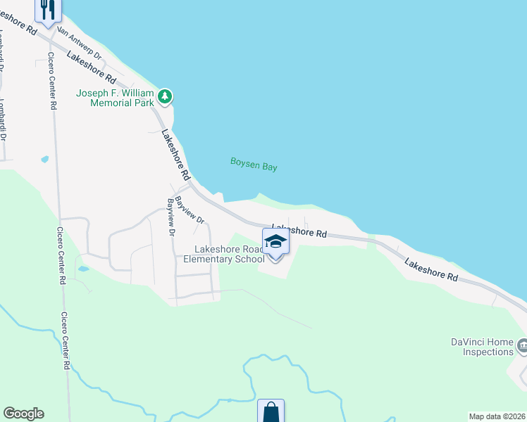 map of restaurants, bars, coffee shops, grocery stores, and more near 7166 Lakeshore Road in Cicero