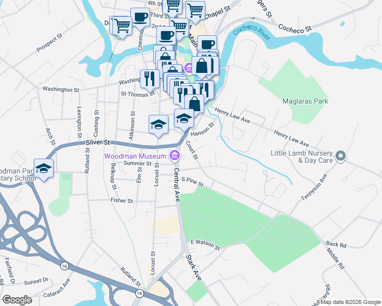 map of restaurants, bars, coffee shops, grocery stores, and more near 187 Central Avenue in Dover