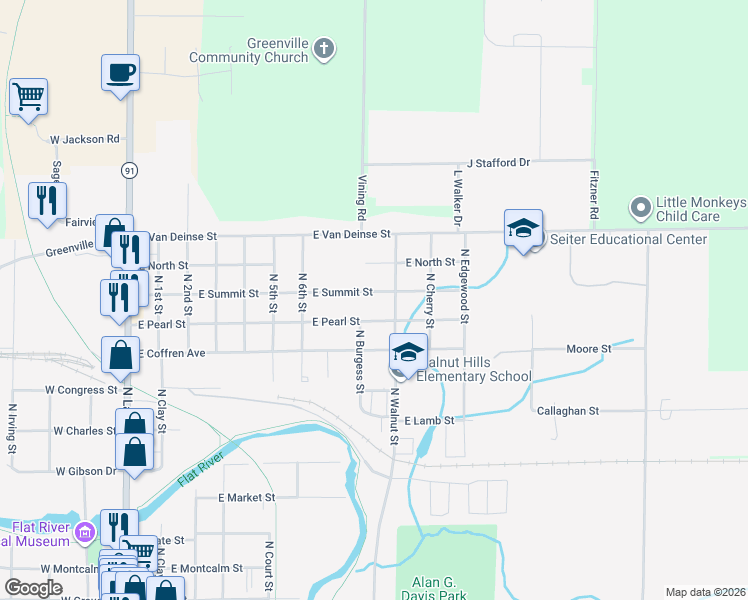map of restaurants, bars, coffee shops, grocery stores, and more near 916 East Pearl Street in Greenville