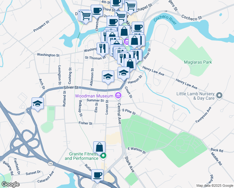 map of restaurants, bars, coffee shops, grocery stores, and more near 15 Summer Street in Dover