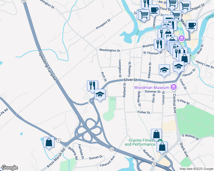 map of restaurants, bars, coffee shops, grocery stores, and more near 11 Towle Avenue in Dover