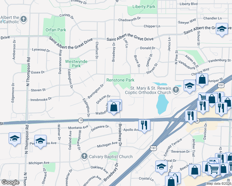 map of restaurants, bars, coffee shops, grocery stores, and more near 1683 Dickson Drive in Sun Prairie