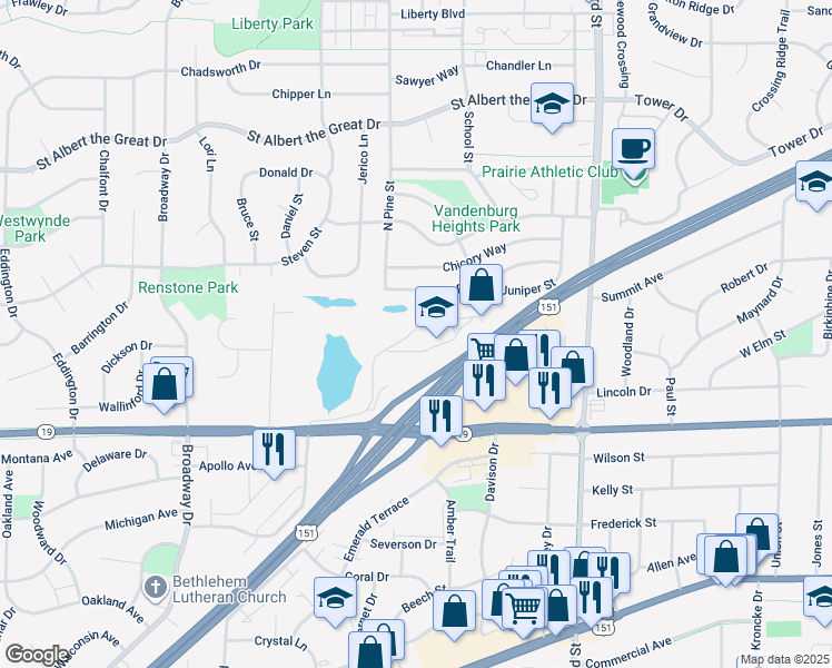 map of restaurants, bars, coffee shops, grocery stores, and more near 792 Lois Drive in Sun Prairie