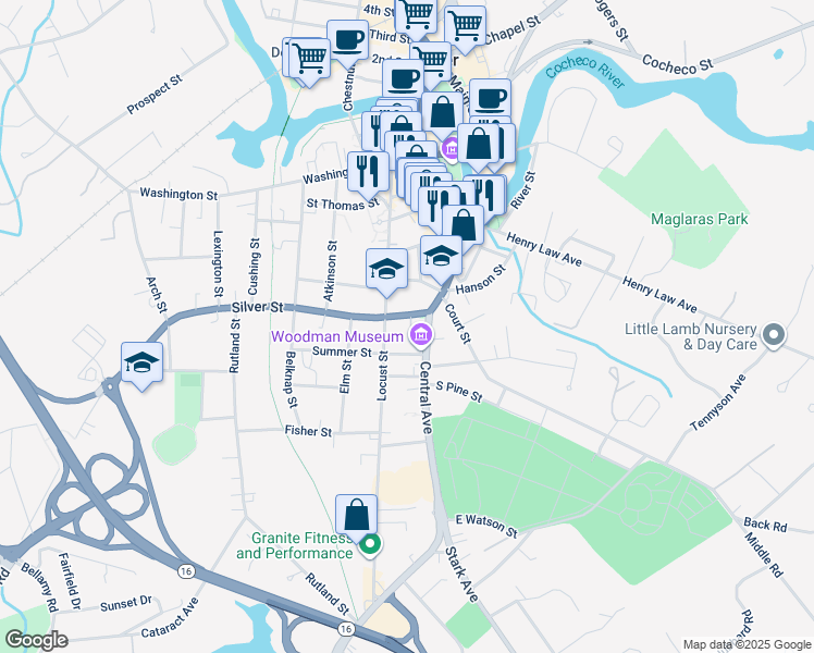 map of restaurants, bars, coffee shops, grocery stores, and more near 15 Summer Street in Dover