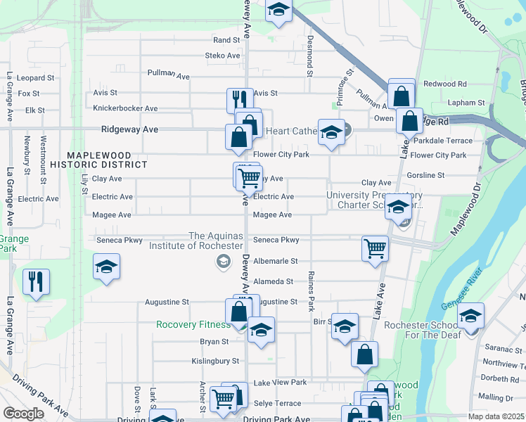 map of restaurants, bars, coffee shops, grocery stores, and more near 278 Magee Avenue in Rochester