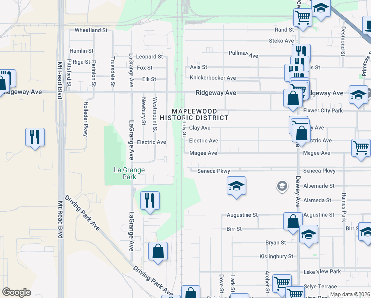map of restaurants, bars, coffee shops, grocery stores, and more near in Rochester