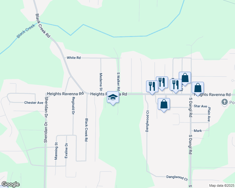 map of restaurants, bars, coffee shops, grocery stores, and more near 2741 Heights Ravenna Road in Muskegon