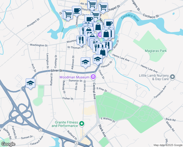 map of restaurants, bars, coffee shops, grocery stores, and more near 12 Silver Street in Dover