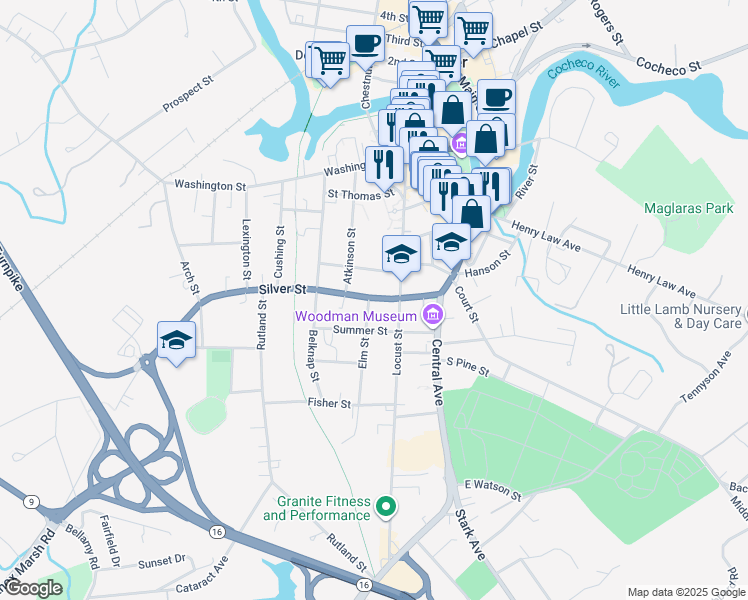 map of restaurants, bars, coffee shops, grocery stores, and more near 10-12 Nelson Street in Dover