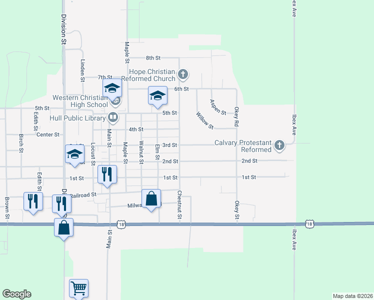map of restaurants, bars, coffee shops, grocery stores, and more near Chestnut Street in Hull