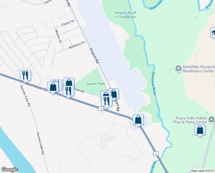 map of restaurants, bars, coffee shops, grocery stores, and more near 222 Airport Road in Concord