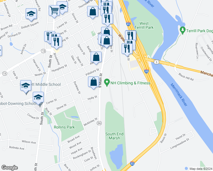 map of restaurants, bars, coffee shops, grocery stores, and more near 5 Langdon Avenue in Concord