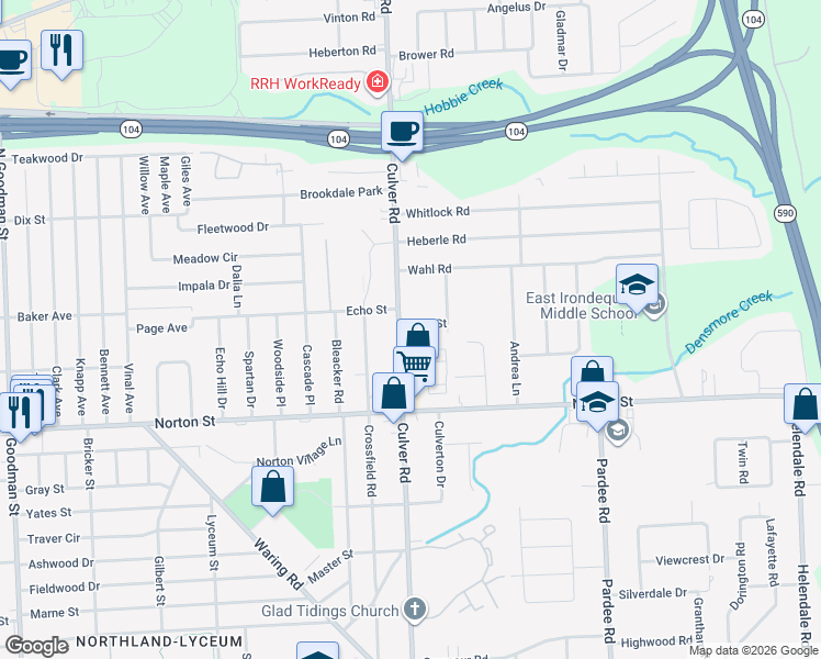 map of restaurants, bars, coffee shops, grocery stores, and more near in Rochester