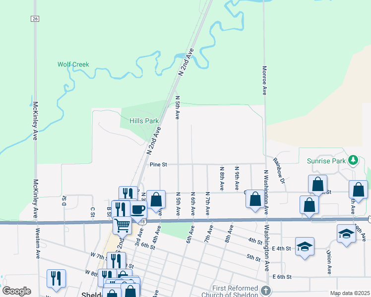 map of restaurants, bars, coffee shops, grocery stores, and more near 421 6th Avenue in Sheldon