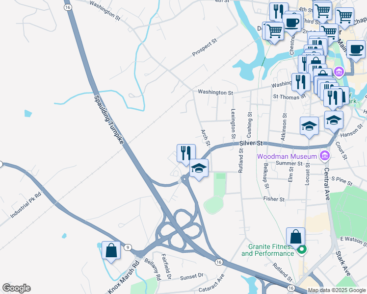 map of restaurants, bars, coffee shops, grocery stores, and more near 100 Sterling Way in Dover