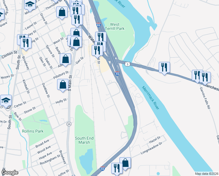 map of restaurants, bars, coffee shops, grocery stores, and more near 21 Hammond Street in Concord