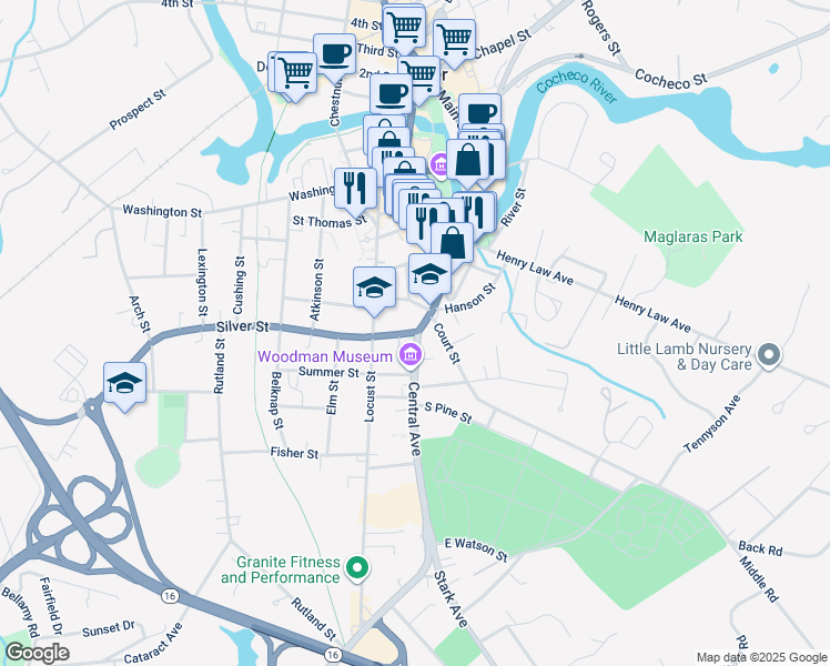 map of restaurants, bars, coffee shops, grocery stores, and more near 219 Central Avenue in Dover