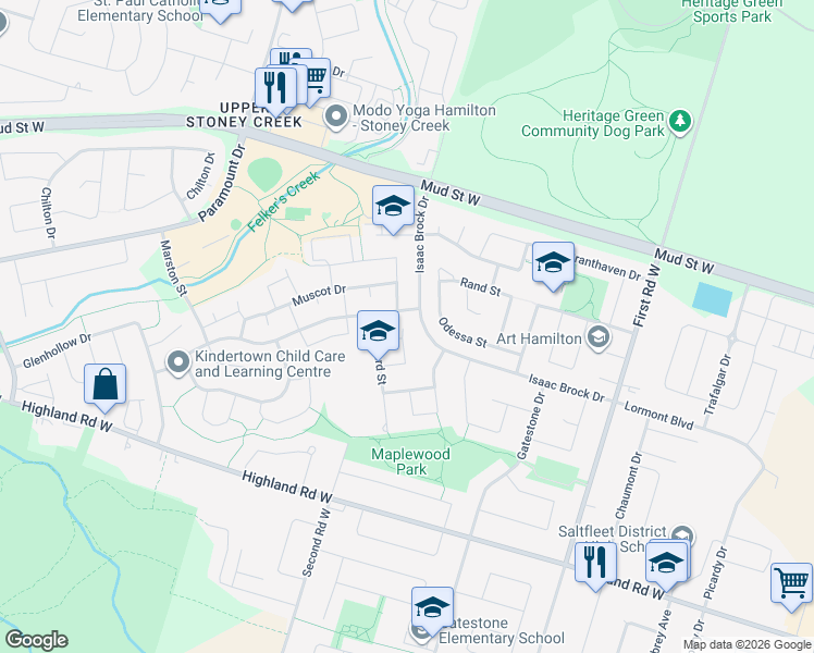 map of restaurants, bars, coffee shops, grocery stores, and more near in Hamilton