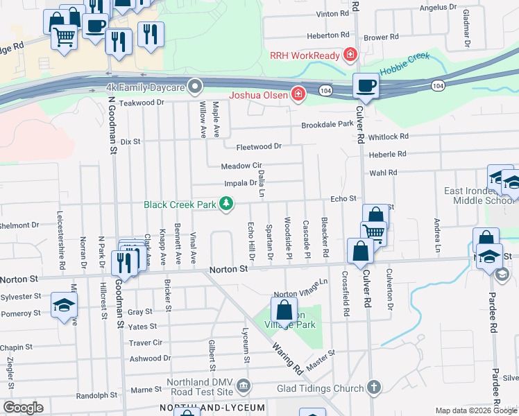 map of restaurants, bars, coffee shops, grocery stores, and more near 40 Echo Street in Rochester