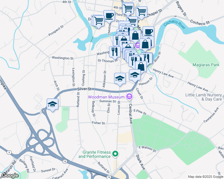 map of restaurants, bars, coffee shops, grocery stores, and more near 10-12 Nelson Street in Dover