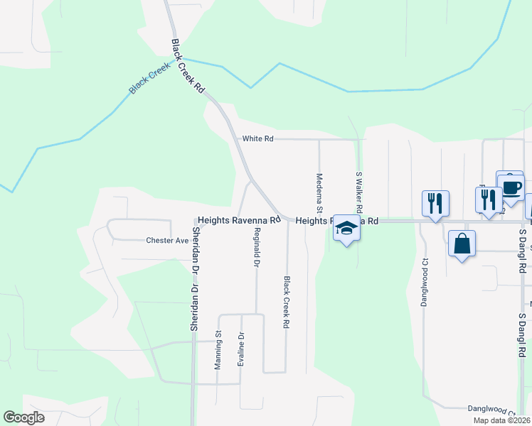 map of restaurants, bars, coffee shops, grocery stores, and more near 2550 Heights Ravenna Road in Muskegon