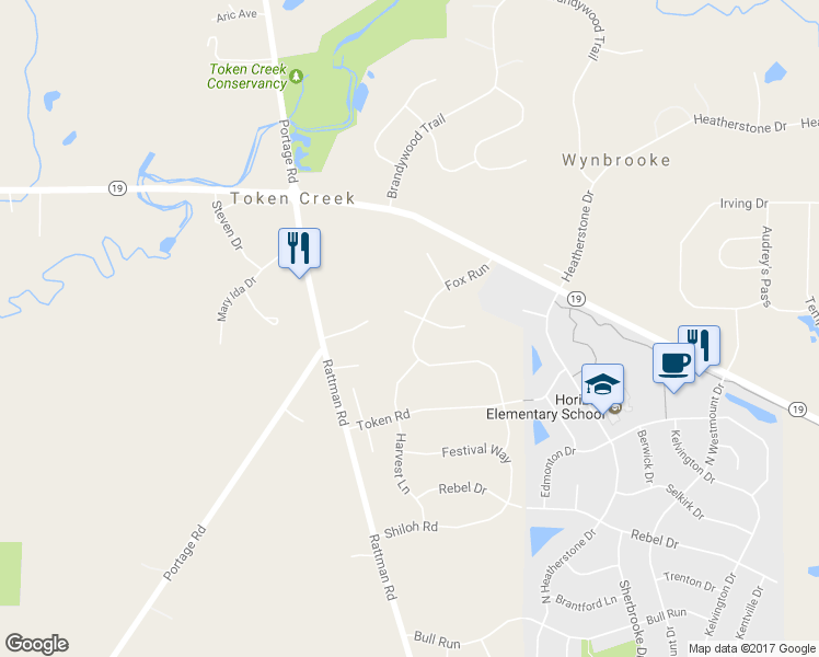 map of restaurants, bars, coffee shops, grocery stores, and more near 6279 Fox Run in Sun Prairie