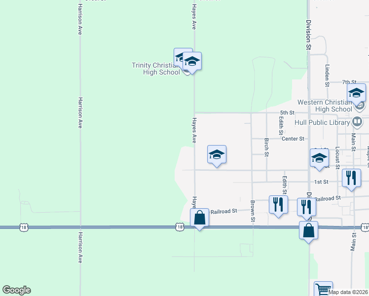 map of restaurants, bars, coffee shops, grocery stores, and more near 1201-1499 Hayes Avenue in Hull