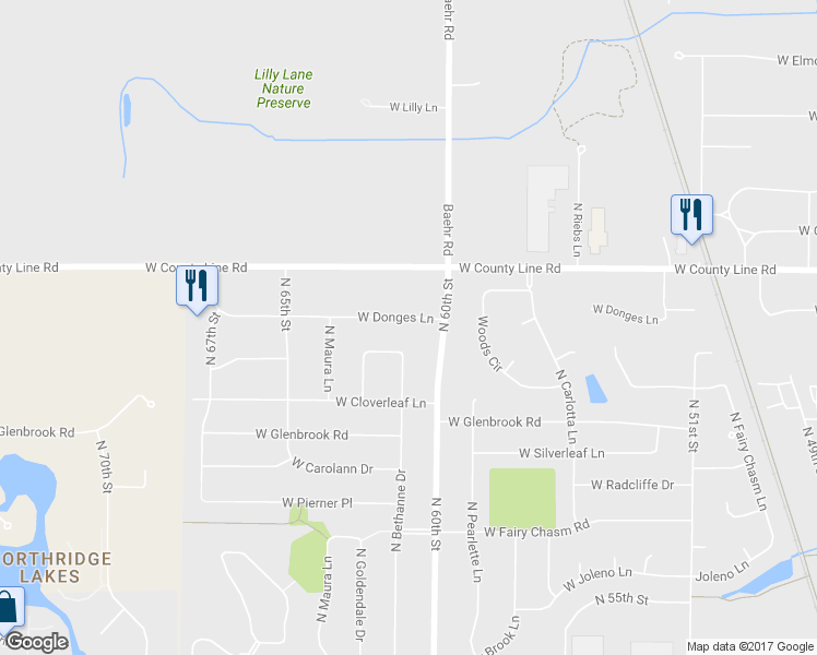 map of restaurants, bars, coffee shops, grocery stores, and more near 6103 West Donges Lane in Brown Deer