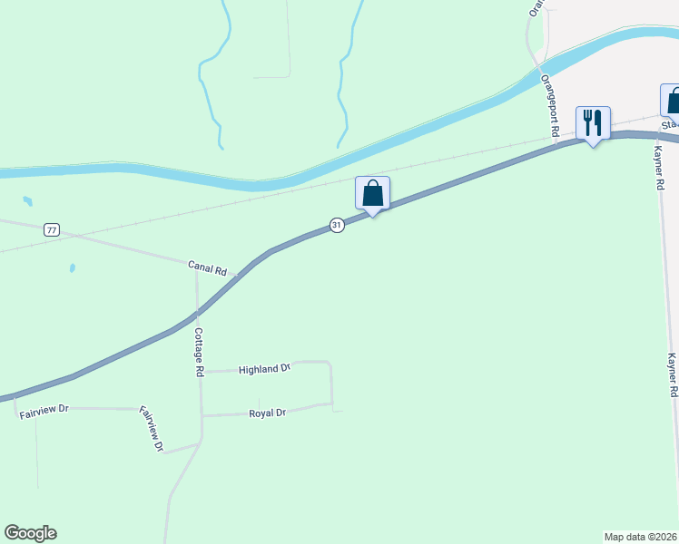 map of restaurants, bars, coffee shops, grocery stores, and more near 7712 Rochester Road in Gasport