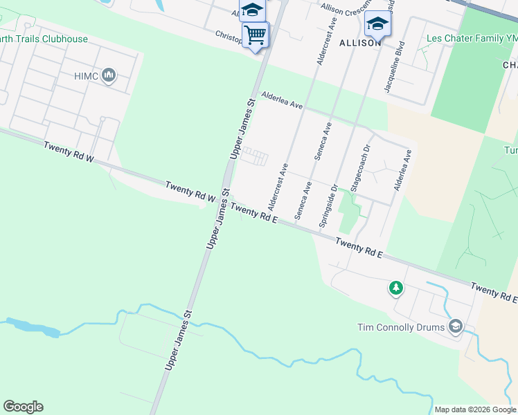 map of restaurants, bars, coffee shops, grocery stores, and more near 8506 Twenty Road East in Hamilton