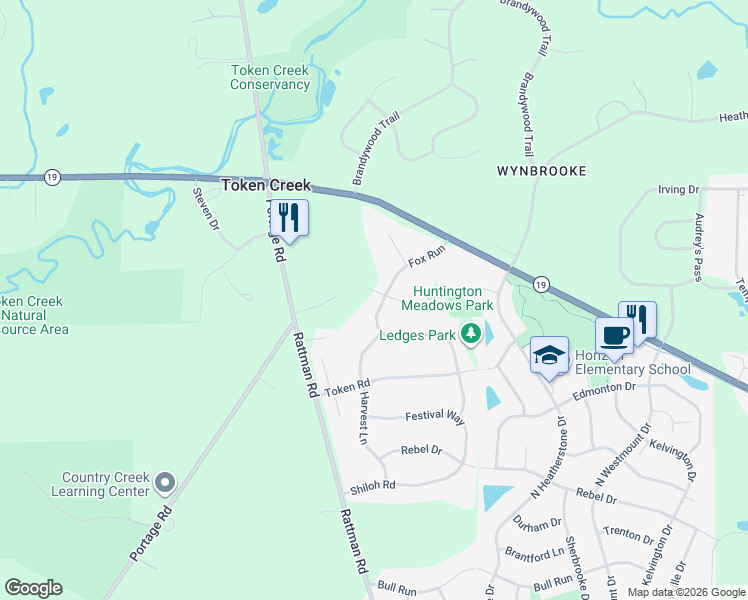 map of restaurants, bars, coffee shops, grocery stores, and more near 6279 Fox Run in Sun Prairie