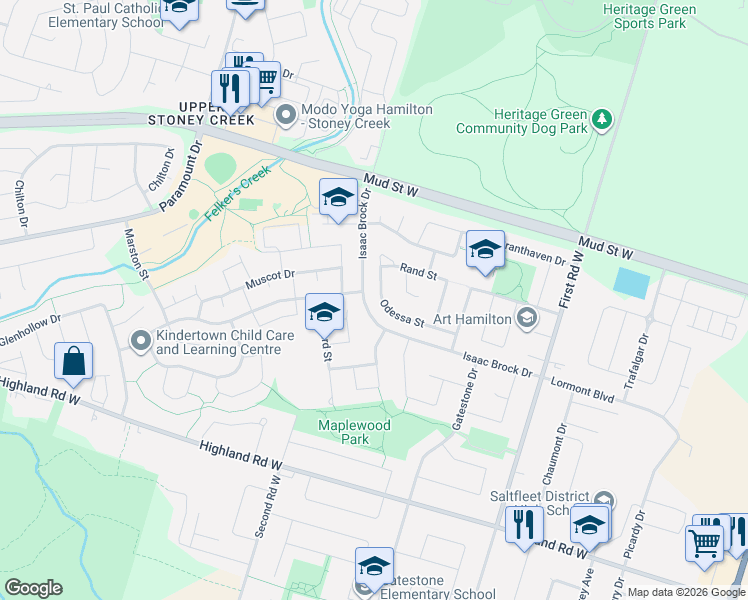 map of restaurants, bars, coffee shops, grocery stores, and more near in Hamilton