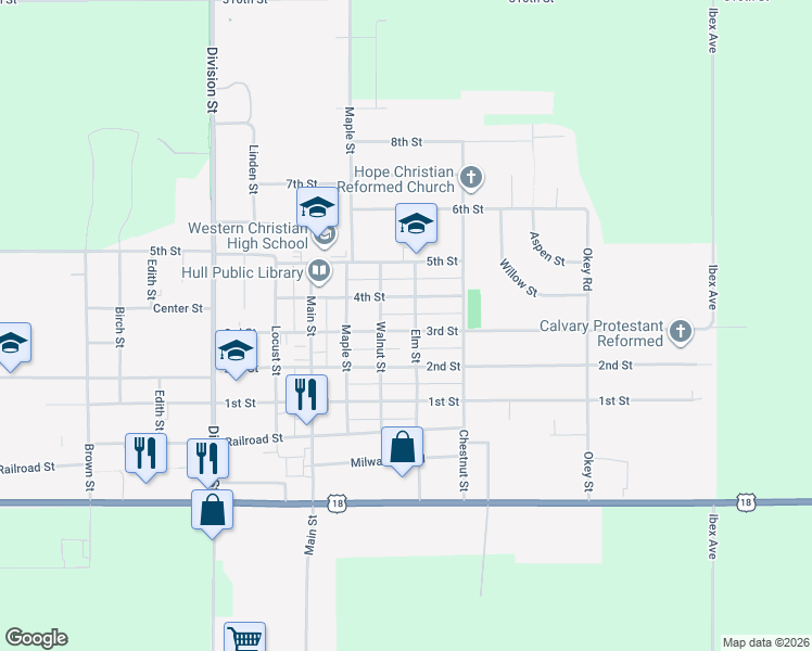 map of restaurants, bars, coffee shops, grocery stores, and more near 1201-1299 3rd Street in Hull