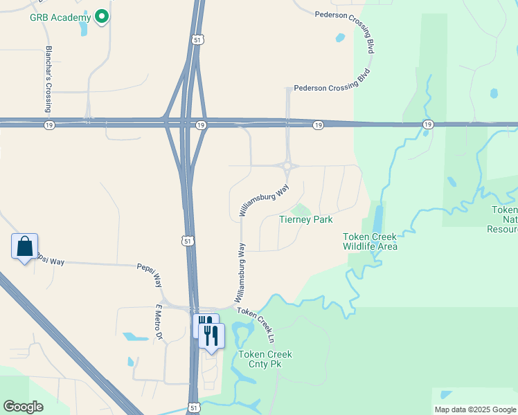 map of restaurants, bars, coffee shops, grocery stores, and more near 4141 Savannah Drive in DeForest