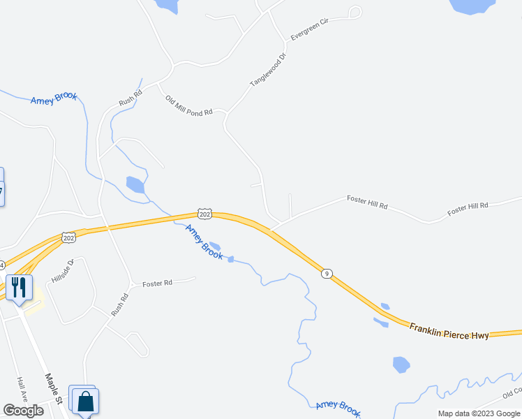 map of restaurants, bars, coffee shops, grocery stores, and more near 37 Tanglewood Drive in Henniker