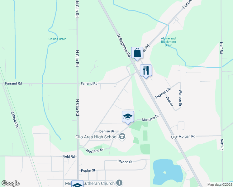 map of restaurants, bars, coffee shops, grocery stores, and more near 12531 Tuscola Road in Clio