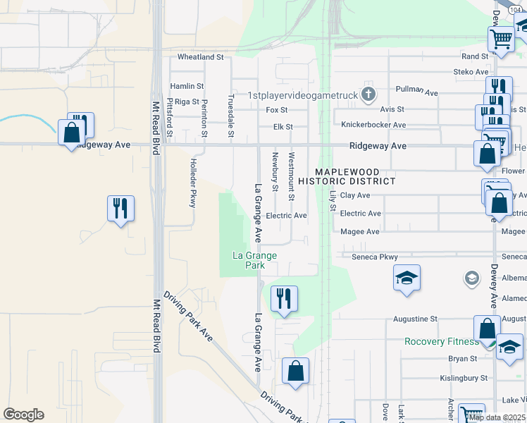 map of restaurants, bars, coffee shops, grocery stores, and more near 388 La Grange Avenue in Rochester